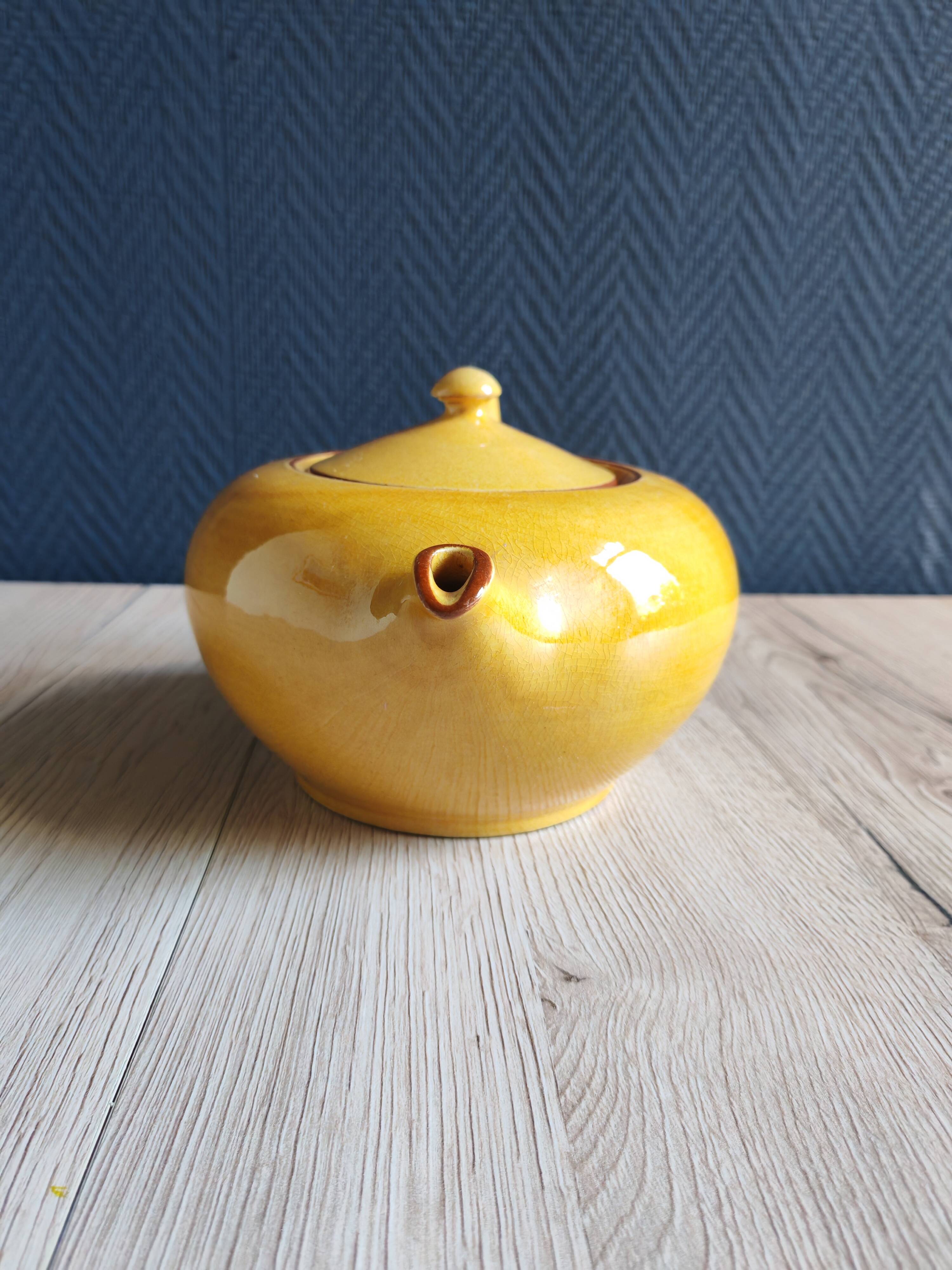 Vintage Mustard Enamelled Ceramic Teapot