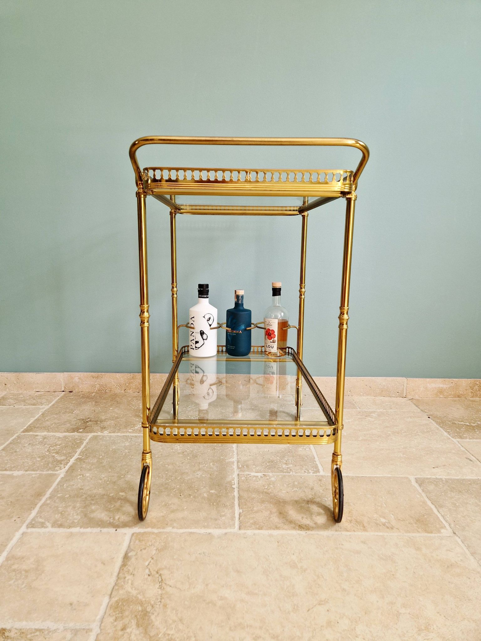 Desserte Mid-century en laiton ajouré, 1950-60