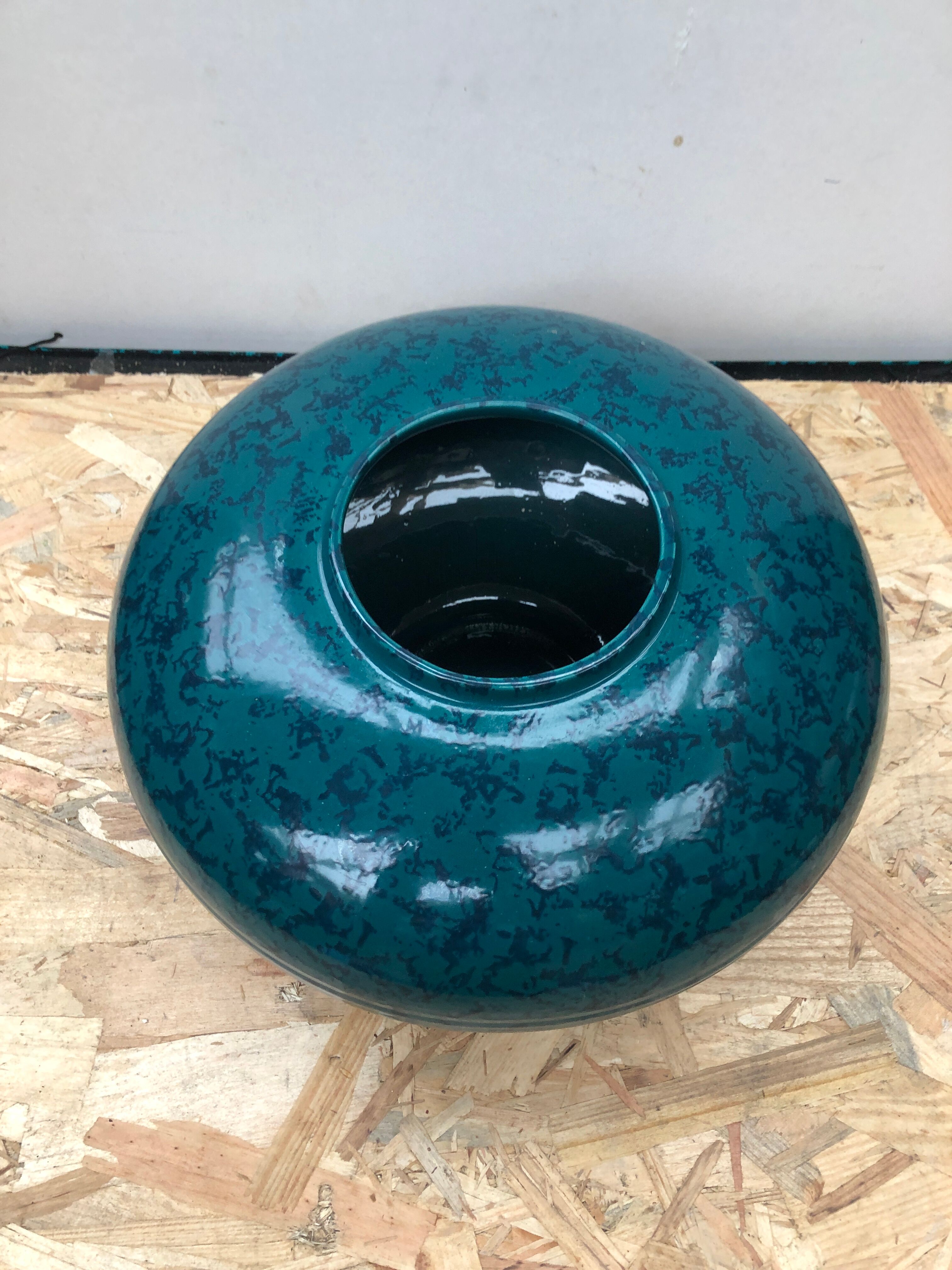 Old vase st clément ref 9058 ceramic blue green made in france vintage