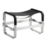 Silver steel and black leather footrest, contemporary style.