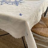Old tablecloth with English embroidery and cross-stitch - Linen - 160x120 cm