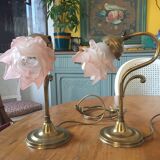 Old bedside lamp flower in art nouveau style glass paste