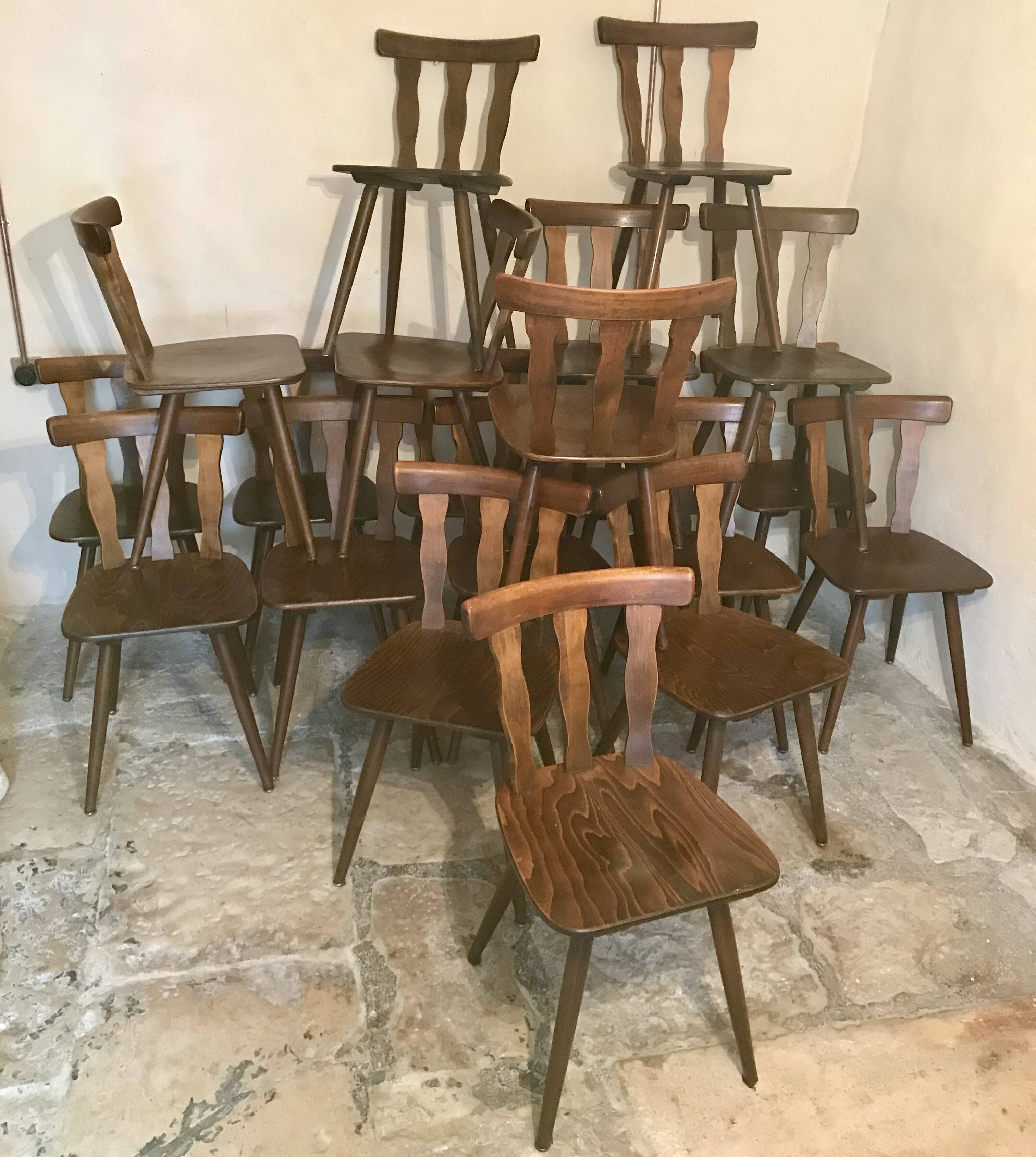Lot of 20 brasserie-style bistro chairs 1960's