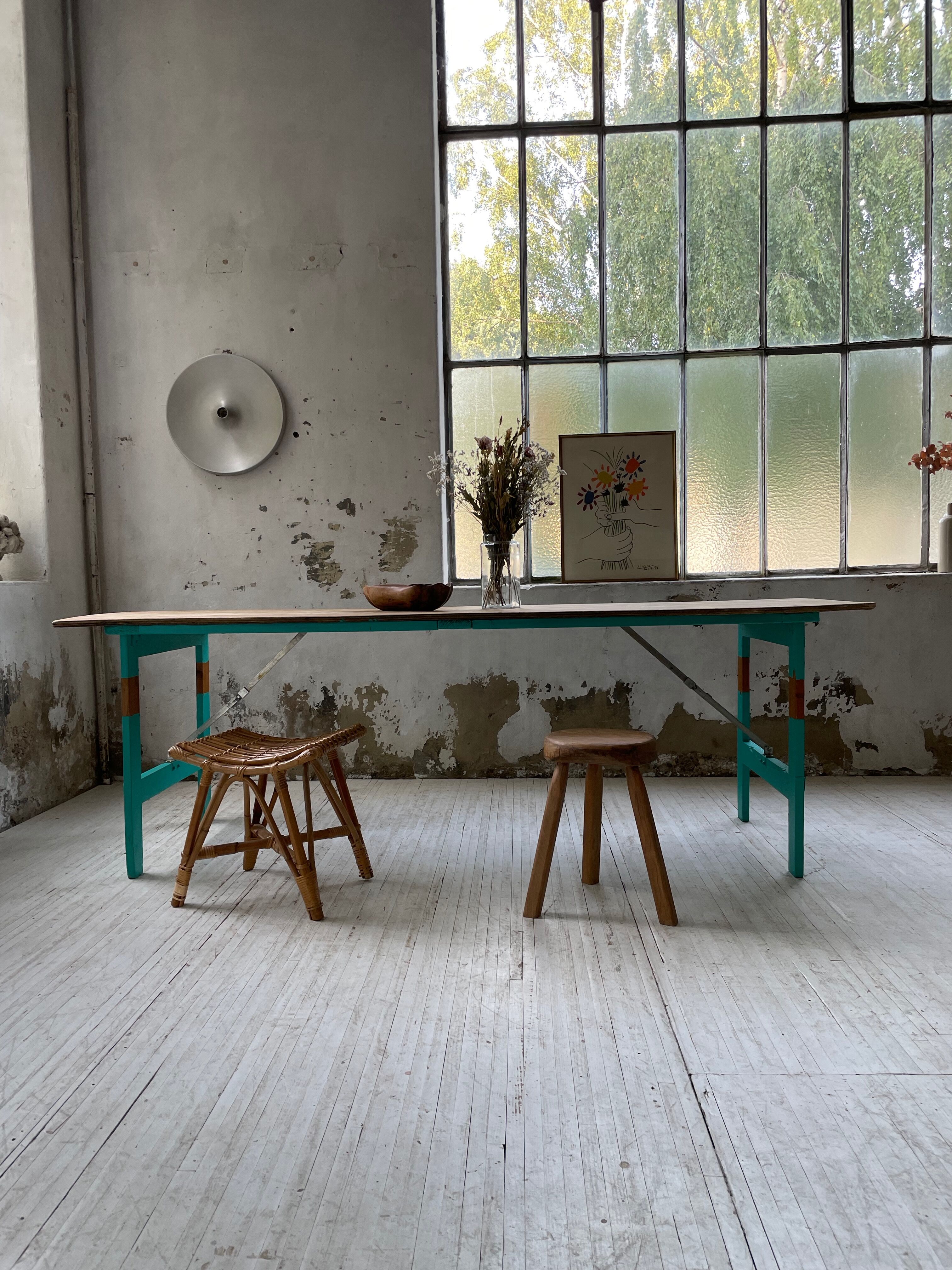 Vintage guinguette table 230 cm green