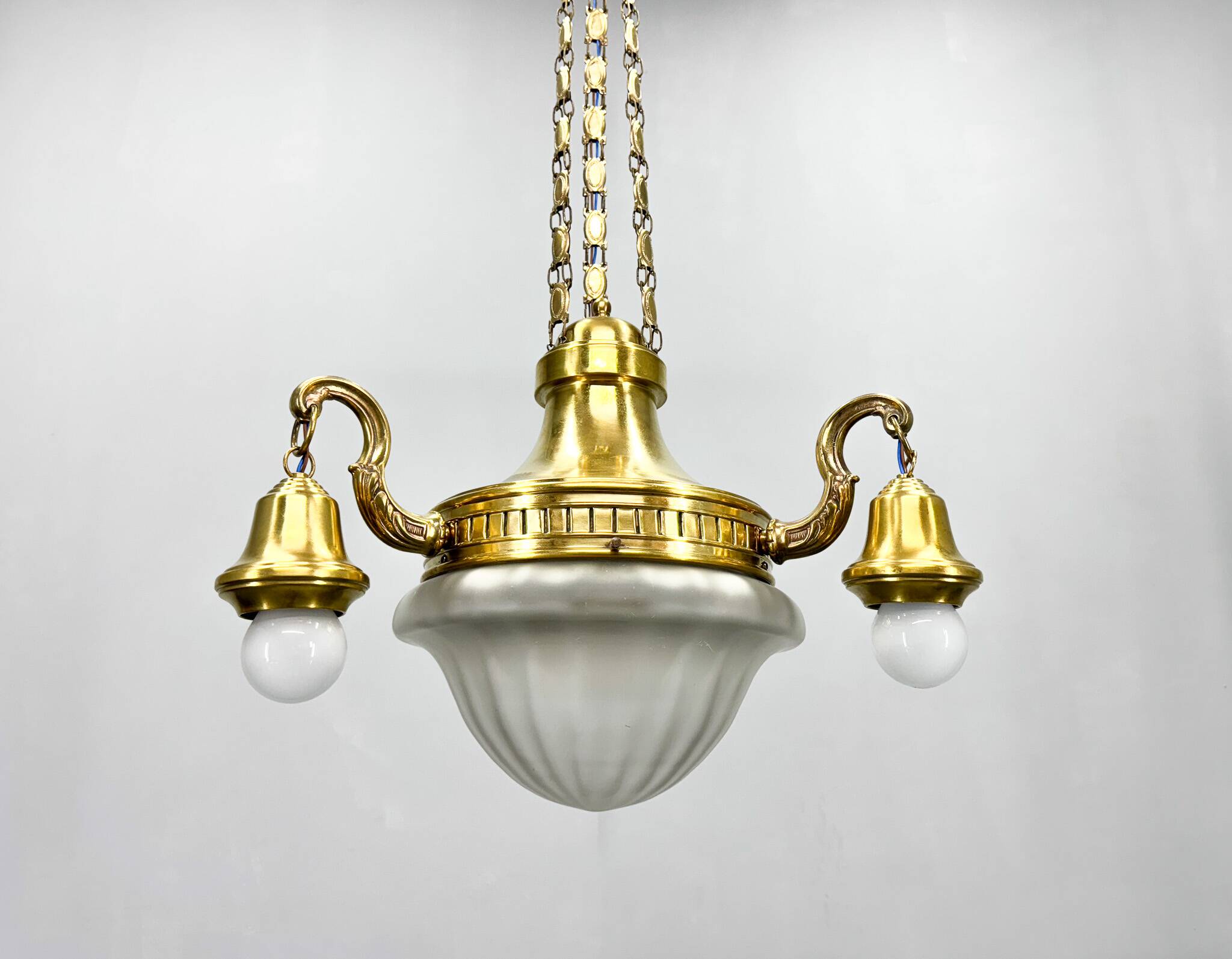 Art Noveau Brass Chandelier, Restored, Germany, 1920's