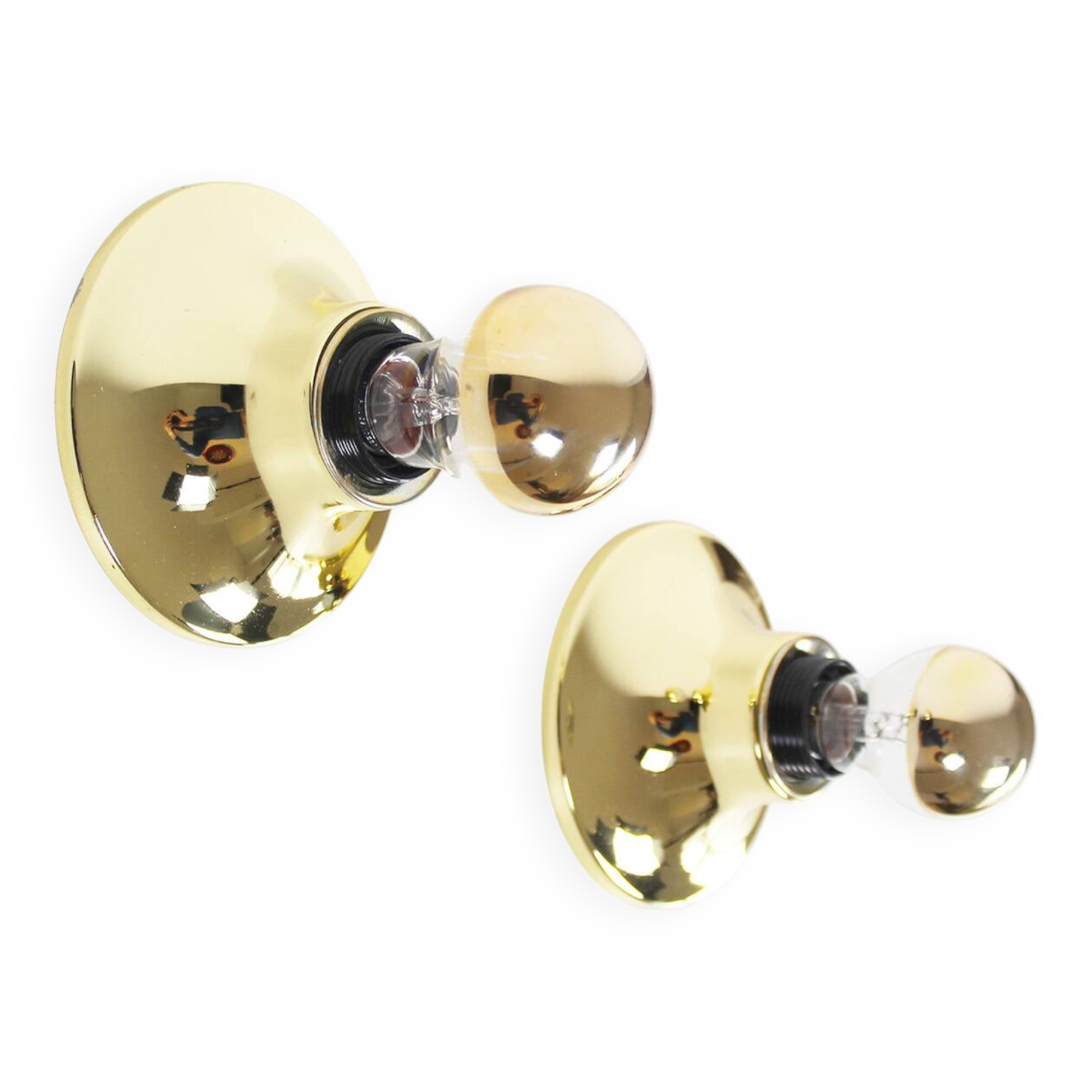 Set (2) of Petite Brass Disc sconces selected by Charlotte Perriand for Les