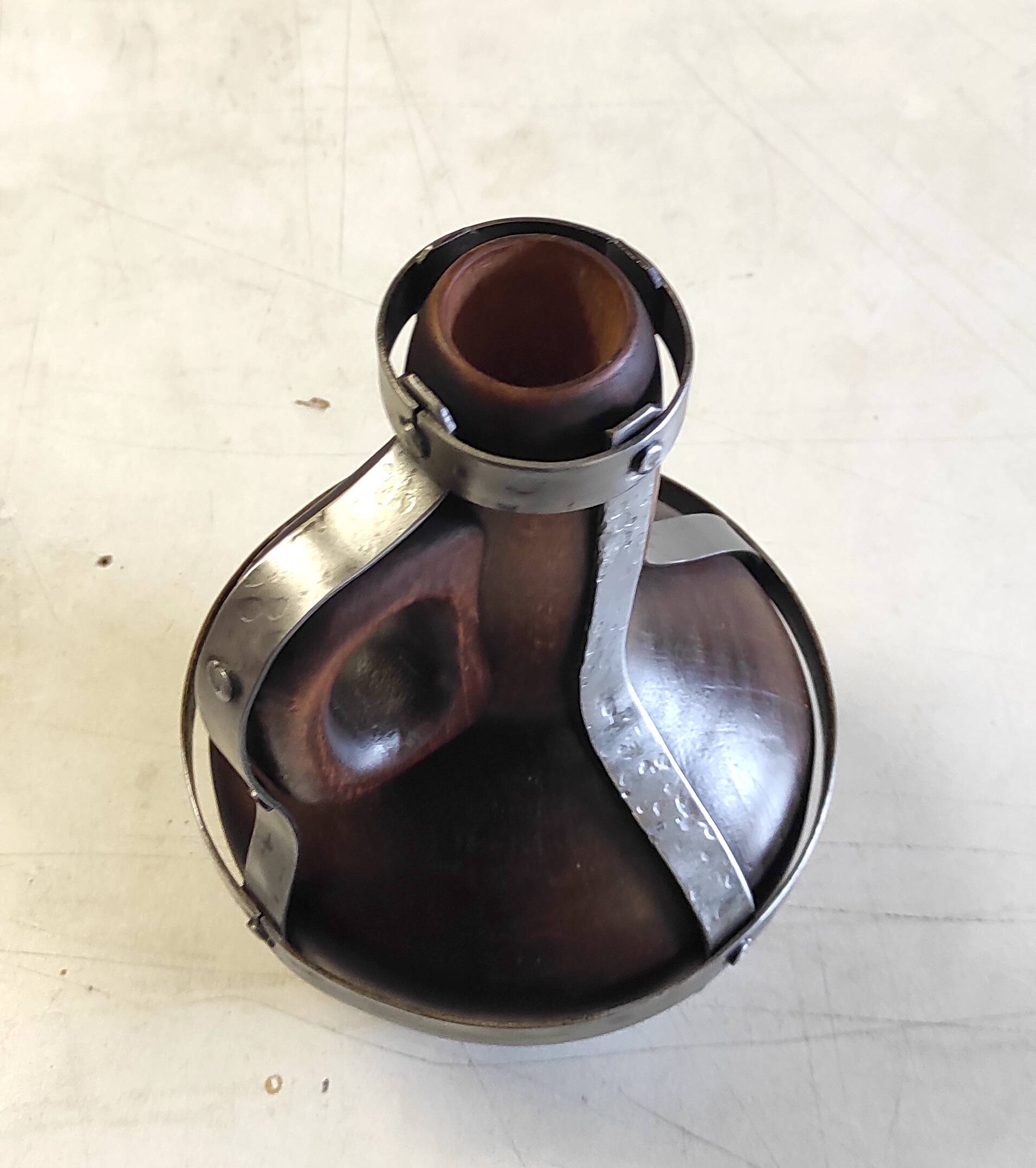 Vase / jug in solid wood and metal - mid 20th century
