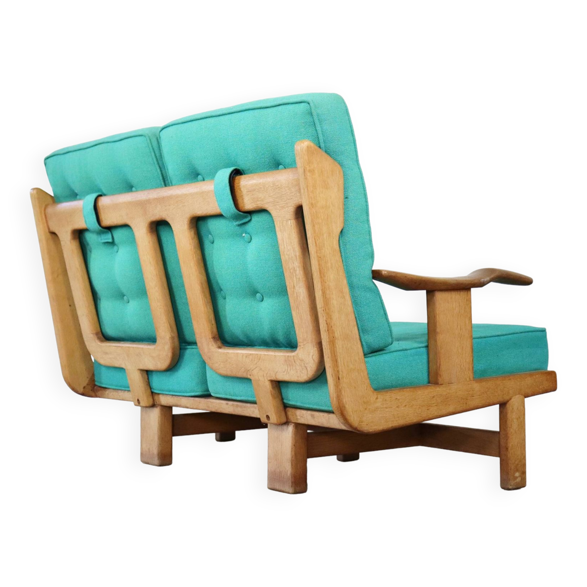 Rare Guillerme & Chambron Solid Oak Sofa, France 1960s