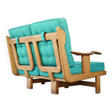 Rare Guillerme & Chambron Solid Oak Sofa, France 1960s