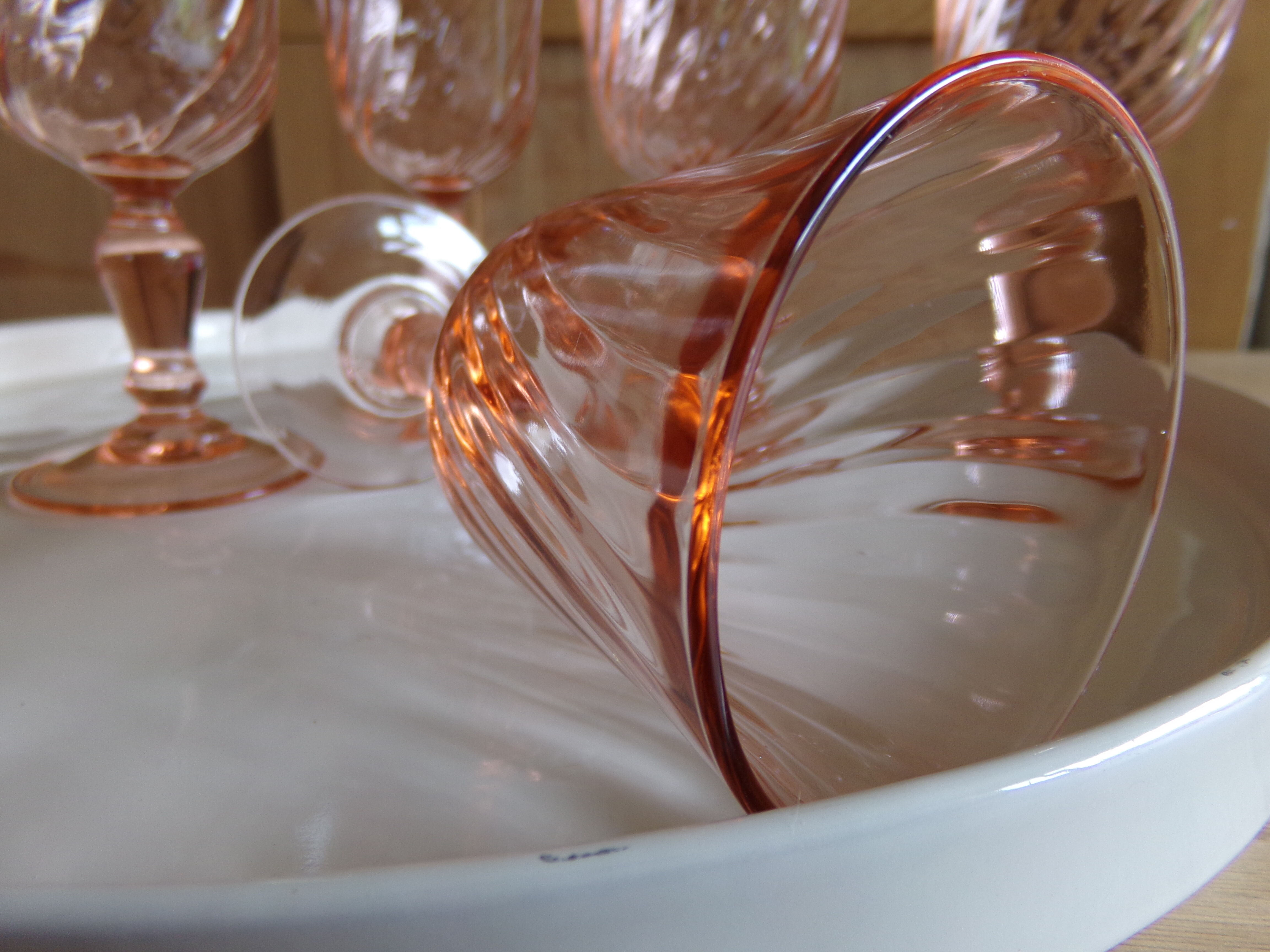 6 luminarc pink glass aperitif glasses