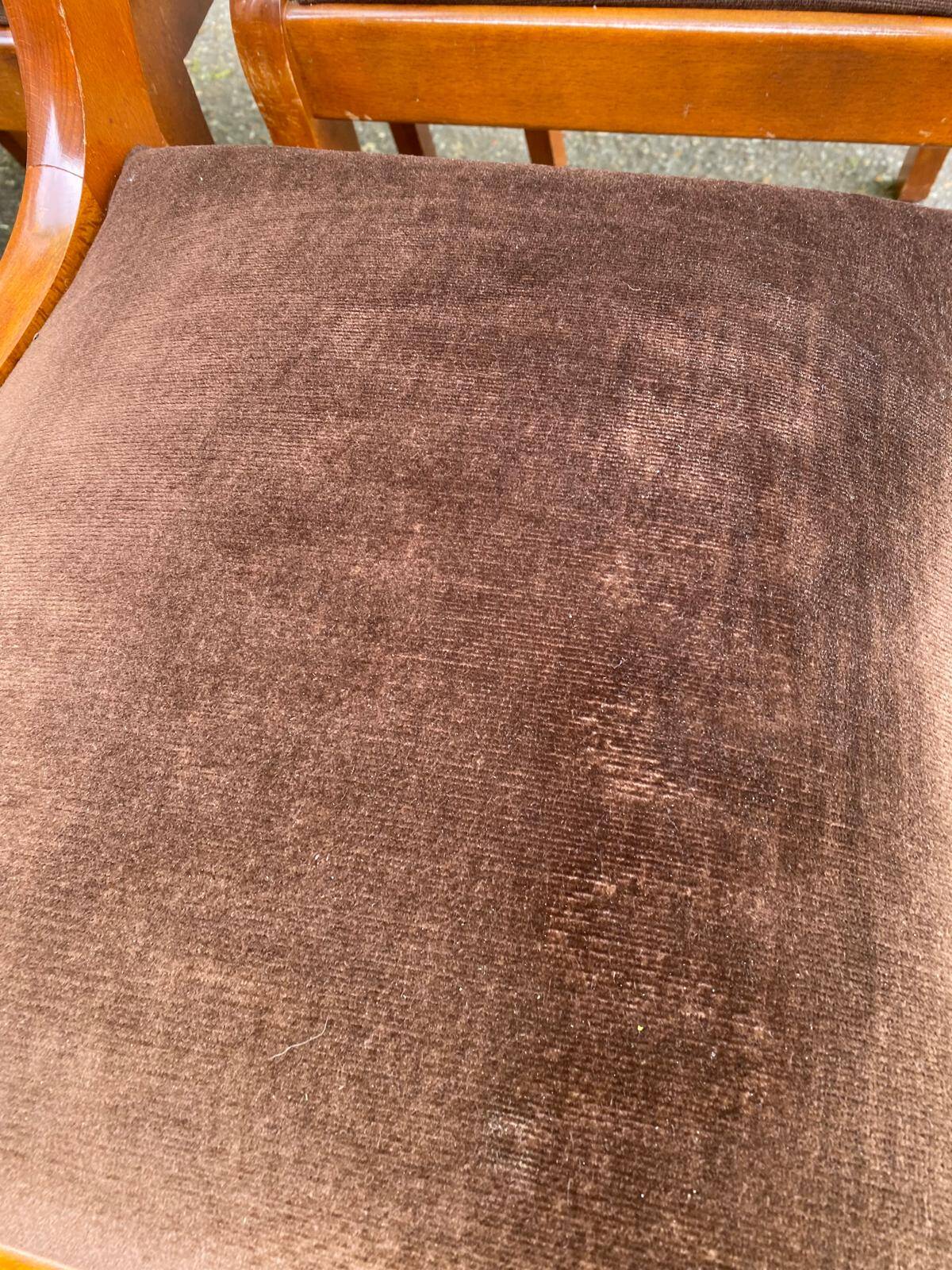 6 Louis Philippe dining chairs in solid wood and brown velvet.