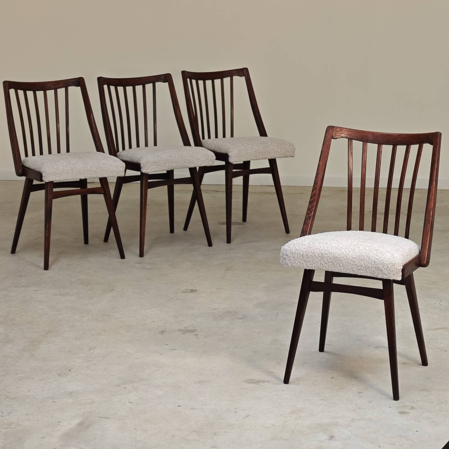 Set of 4 grey bouclette chairs by Antonin Suman