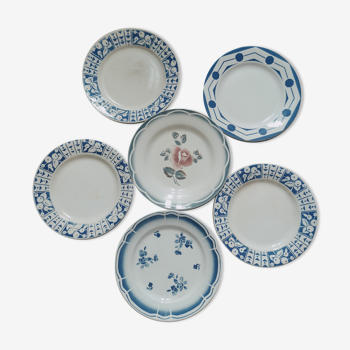 6 retro plates mismatched in earthenware