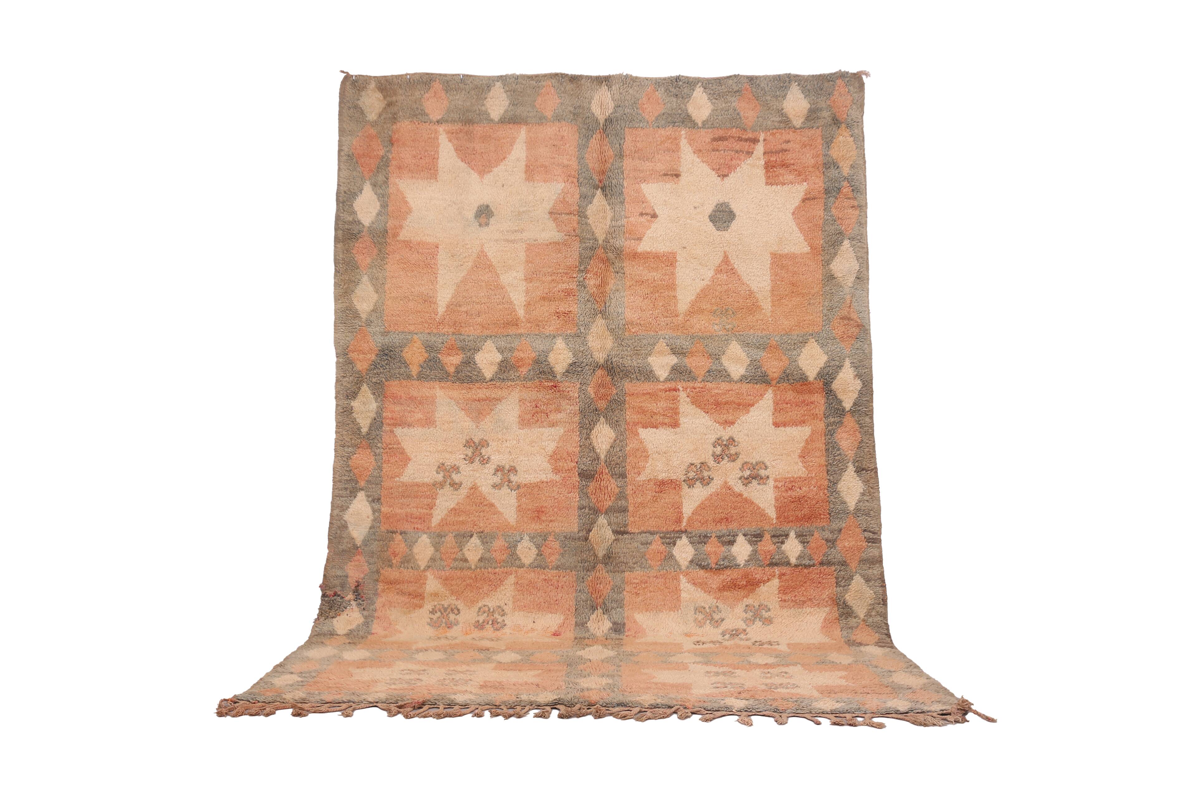 Peach Vintage Moroccan Rug 200 x 298 cm - Berber Wool Rug - Handmade Rug