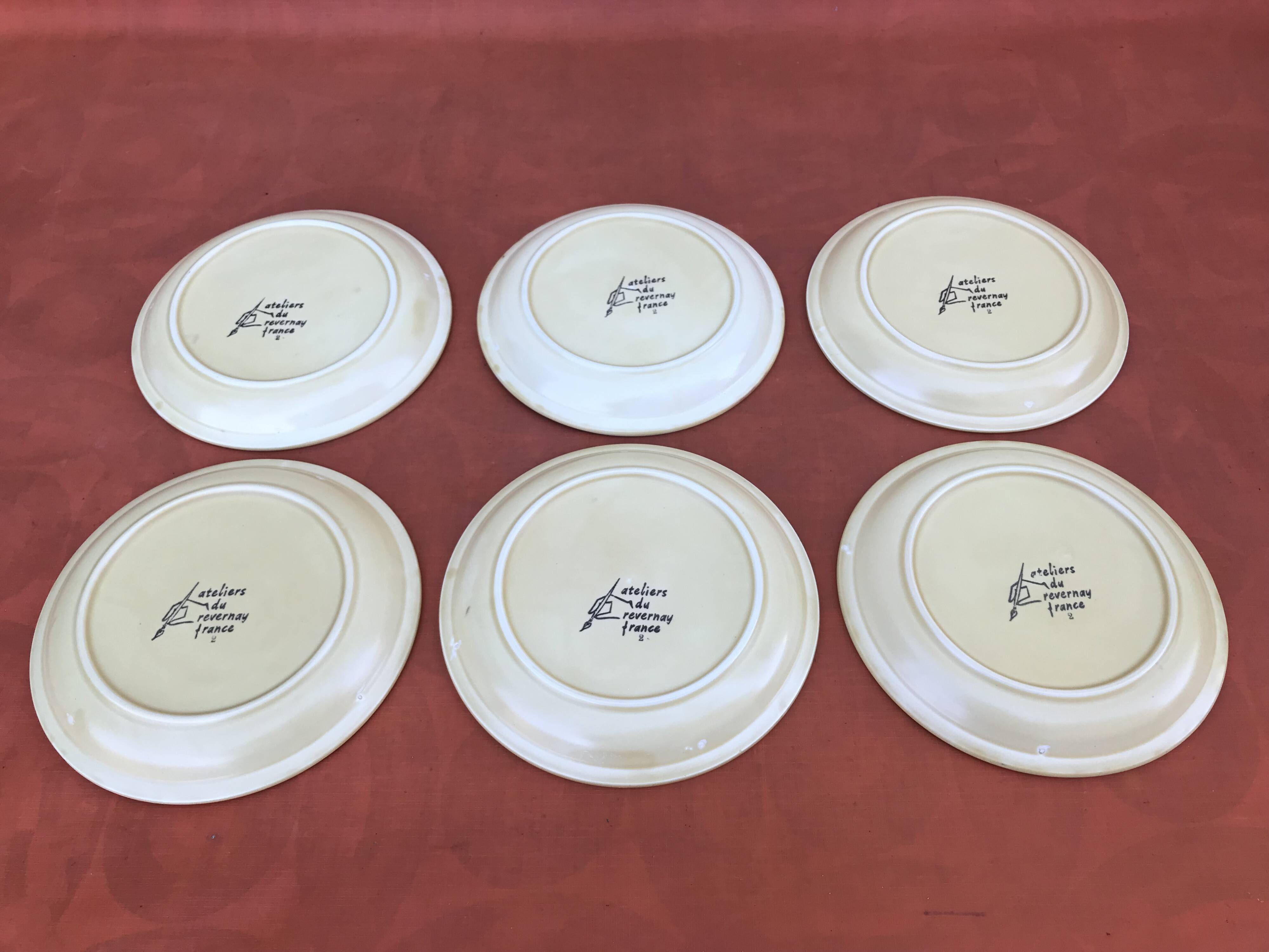 6 dessert plates Ateliers du Revernay France Matte stoneware
