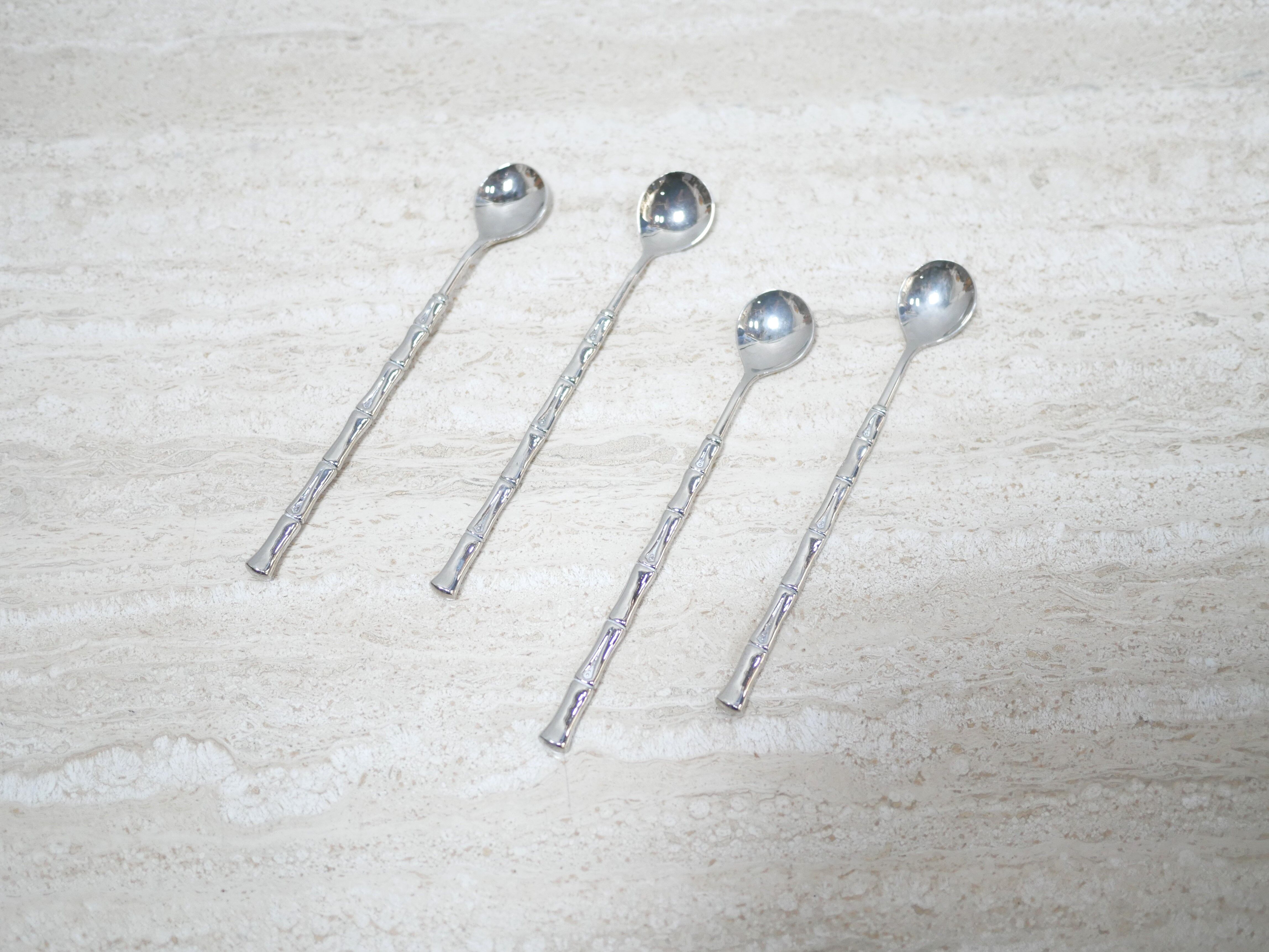 Series of 4 vintage silver metal mocha spoons