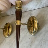 Pair of wall lights in wood, brass, and pink opaline.