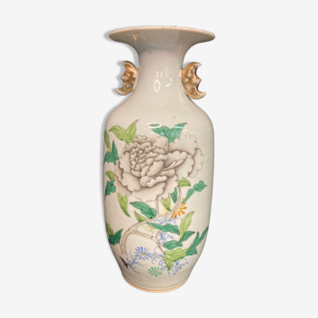 China gray peony porcelain vase signed early twentieth century