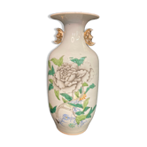 Vase porcelaine pivoine grise signé début XXème, Chine