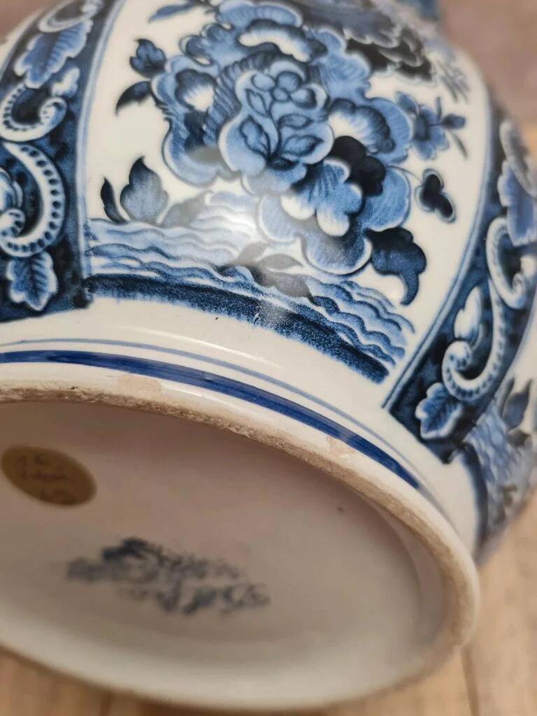 Vase vintage Delfia bleu et blanc – Grand modèle floral – Esprit Delft / hollandais