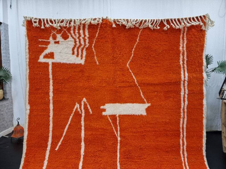 Tapis orange bérbere fait main traditionnel 3/2m
