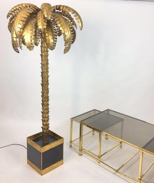 Floor lamp in the shape of a golden metal palm tree of 181 cm