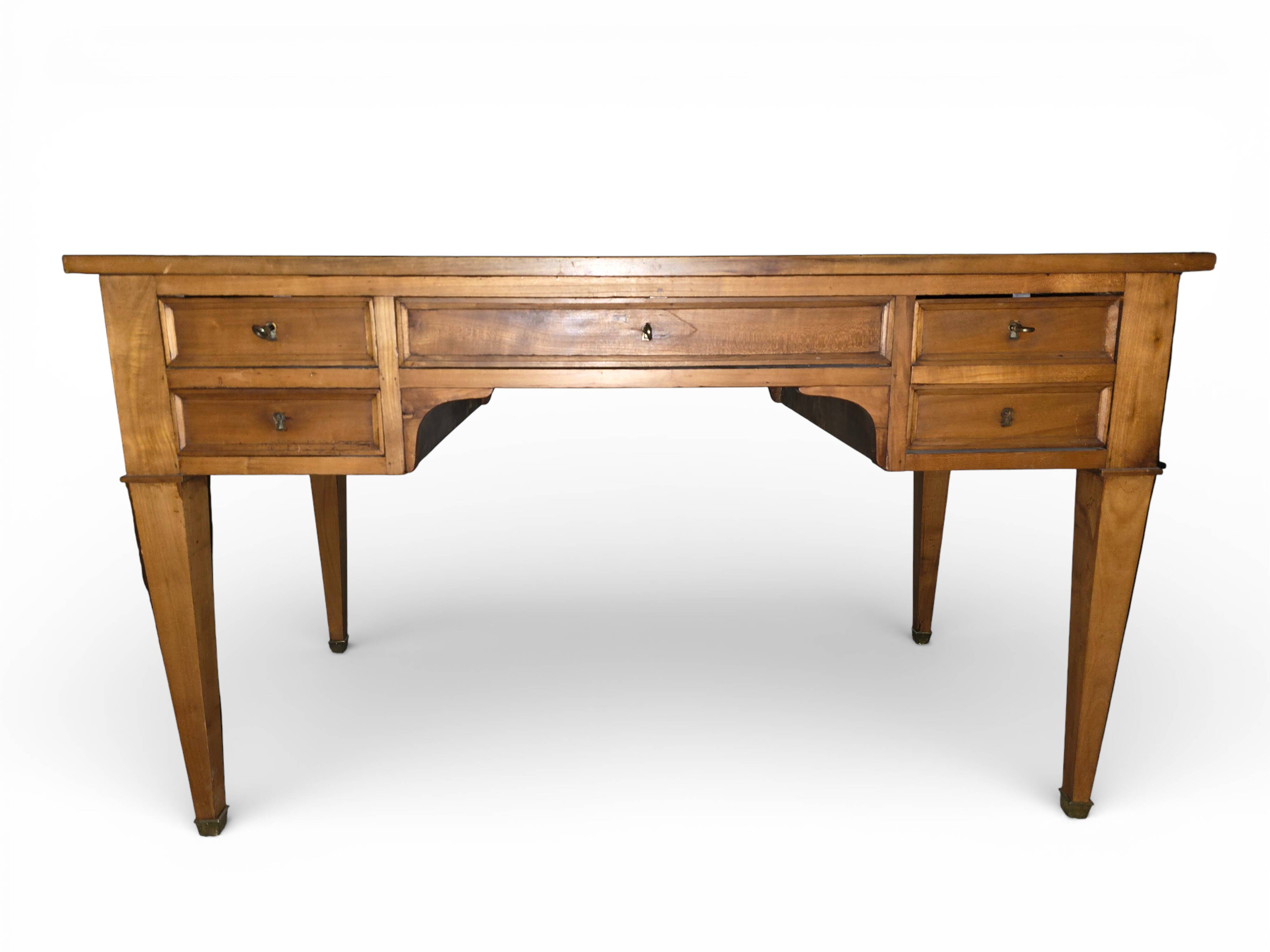 Antique Louis XVI / Directory desk – gilded leather – 5 drawers – keys