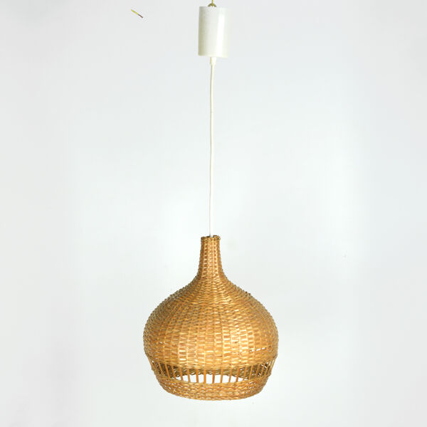 Suspension scandinave des années 1960 avec abat-jour en osier, Danemark