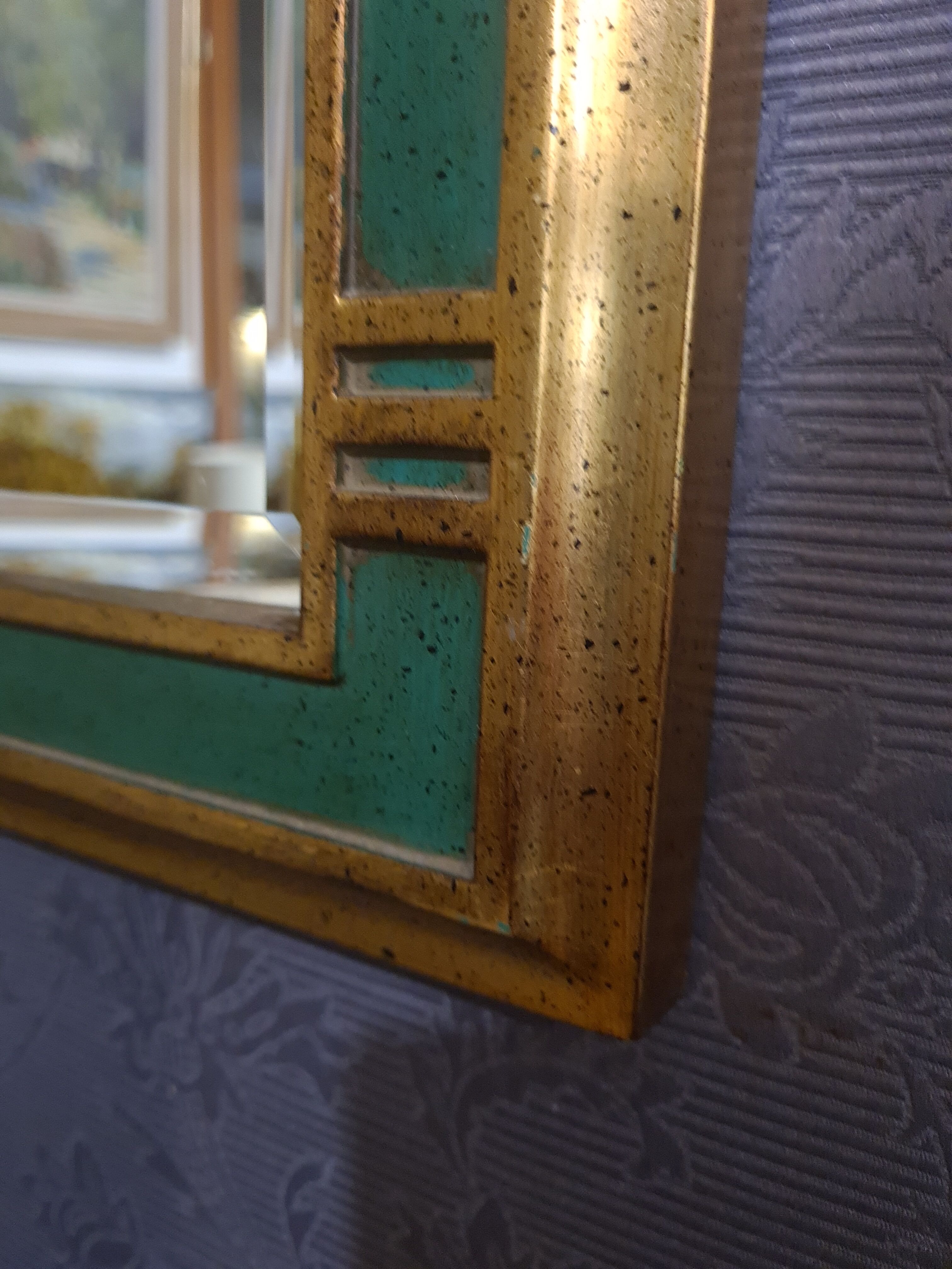 Miroir vintage vert et doré, 88x52 cm