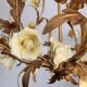 Vintage gilded hand-forged Florentine ceiling light with porcelain roses.