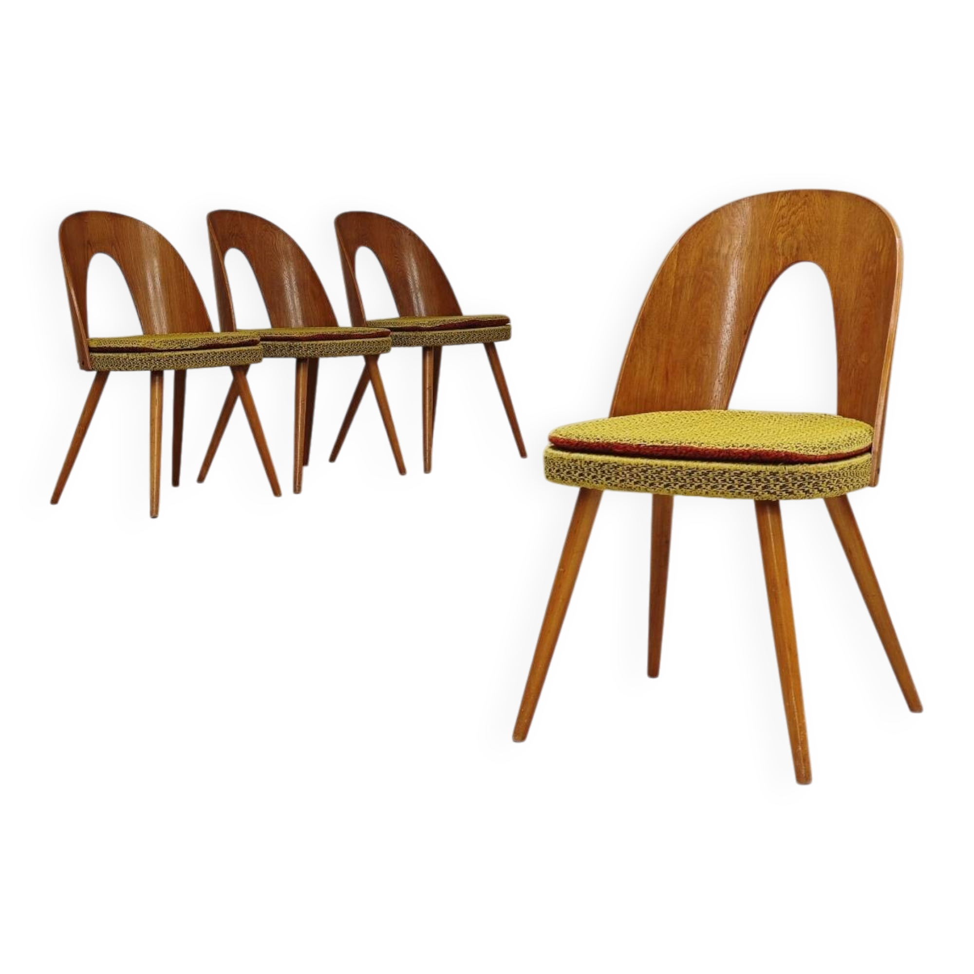 Set of 4 yellow Antonin Suman chairs for Tatra Nabytok 1960