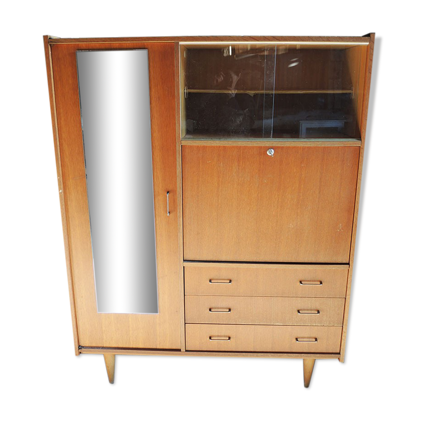 Old wardrobe-secretary in light solid wood