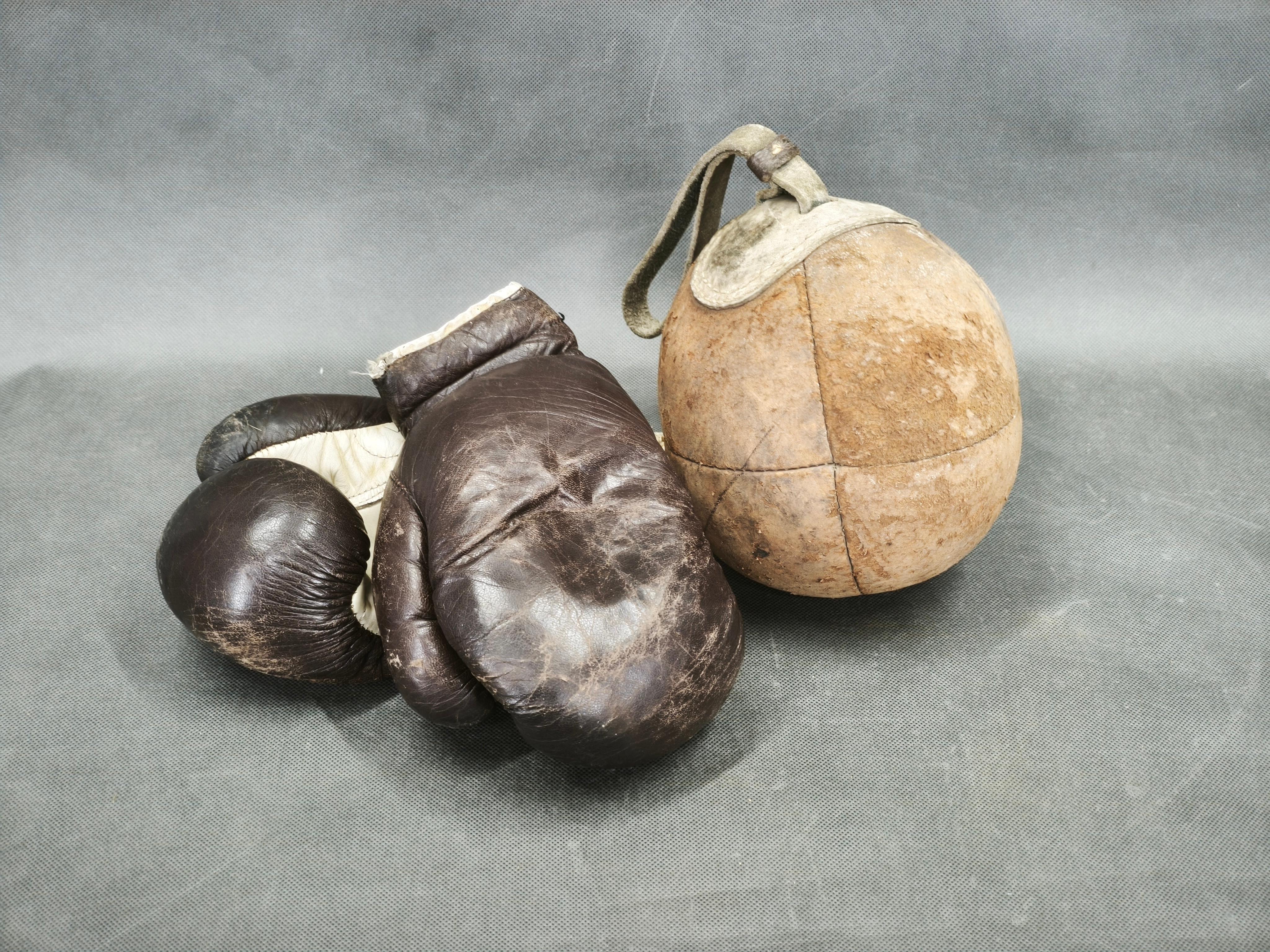 1940s Leather Boxing Gloves and Punching Ball, Czechoslovakia