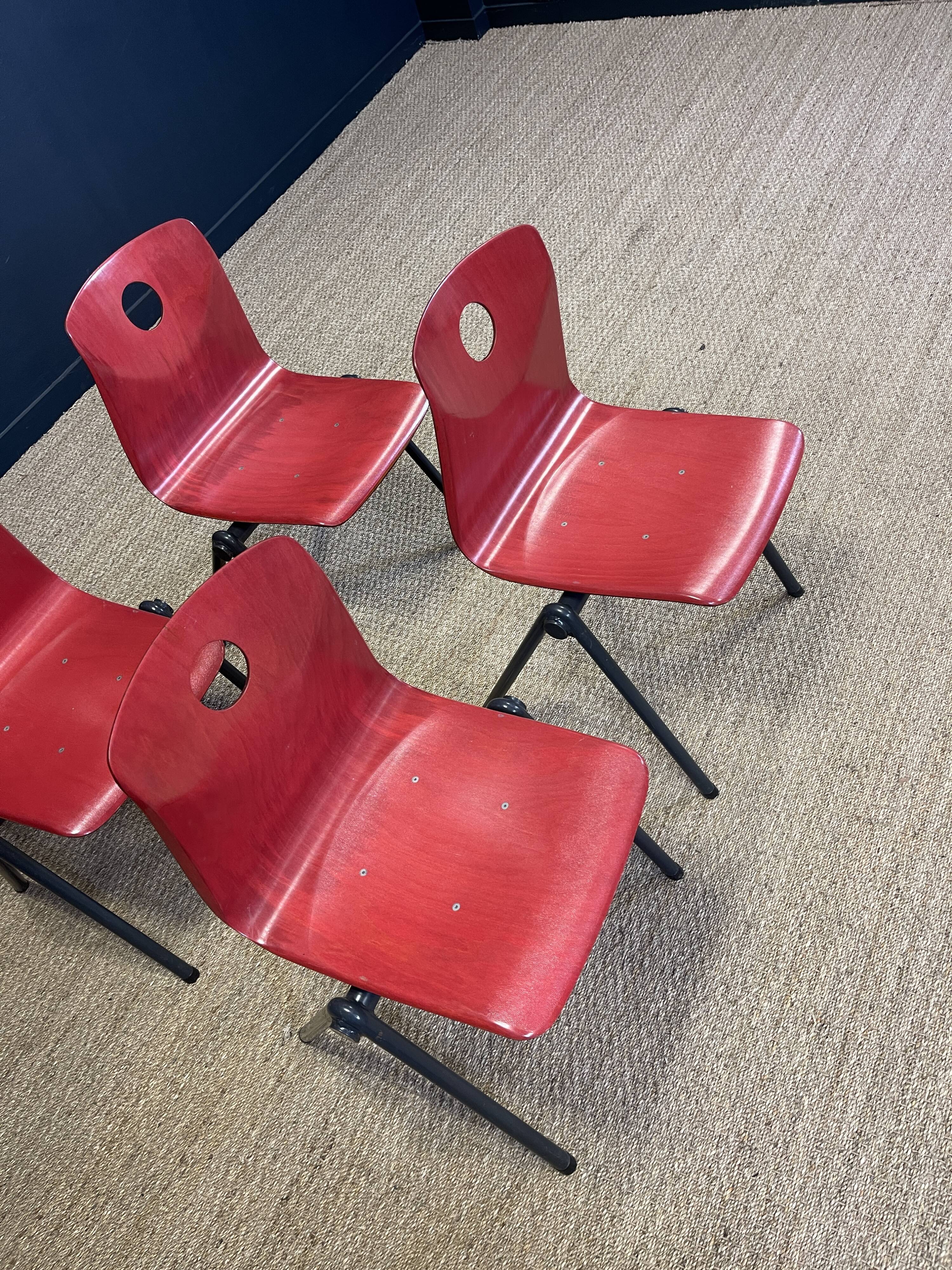 Set of 4 Galvanitas S30 raspberry red / gray steel chairs from the 70s