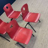 Set of 4 Galvanitas S30 raspberry red / gray steel chairs from the 70s