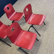 Set of 4 Galvanitas S30 raspberry red / gray steel chairs from the 70s