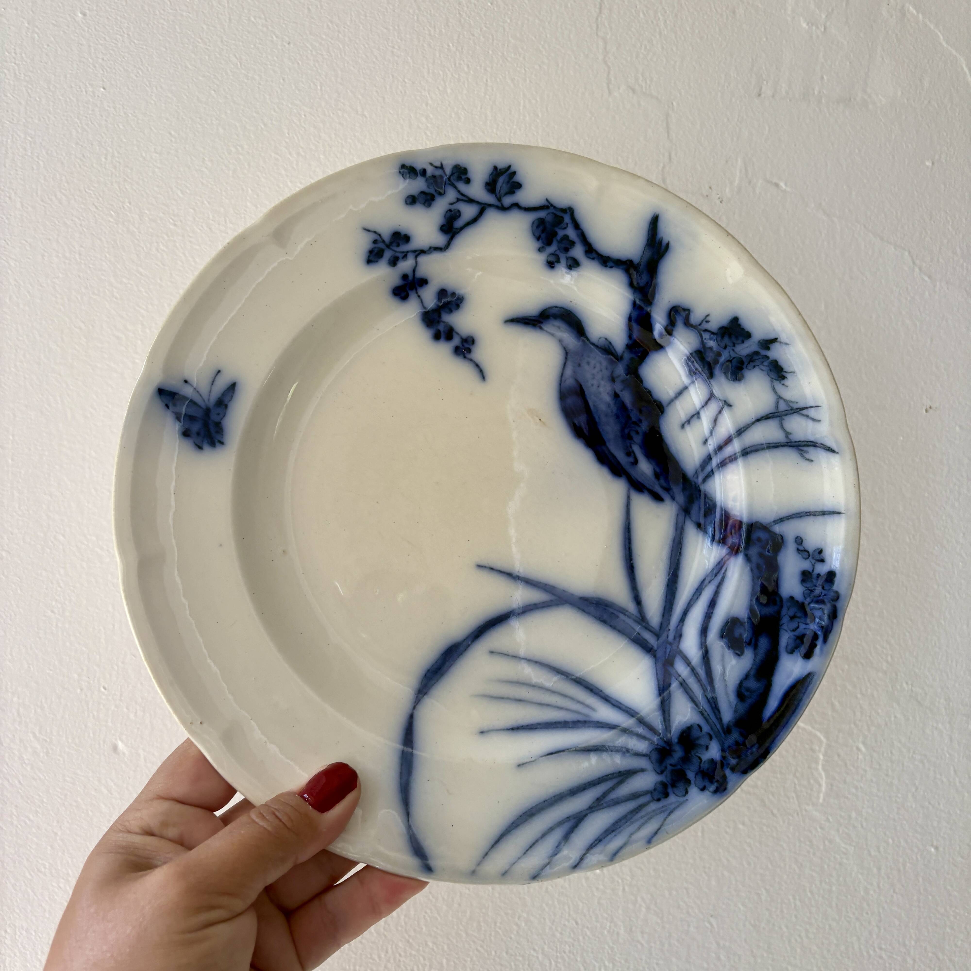 Set of 6 flat ironstone plates - Japanese Model 2 from Longwy