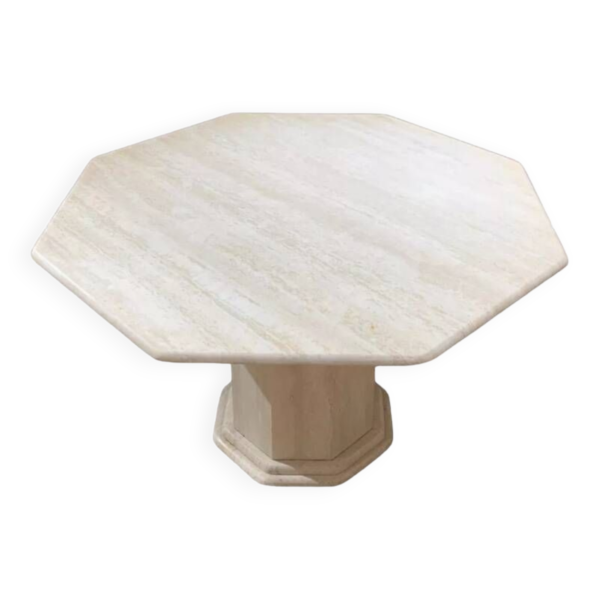 Octagonal table in light travertine