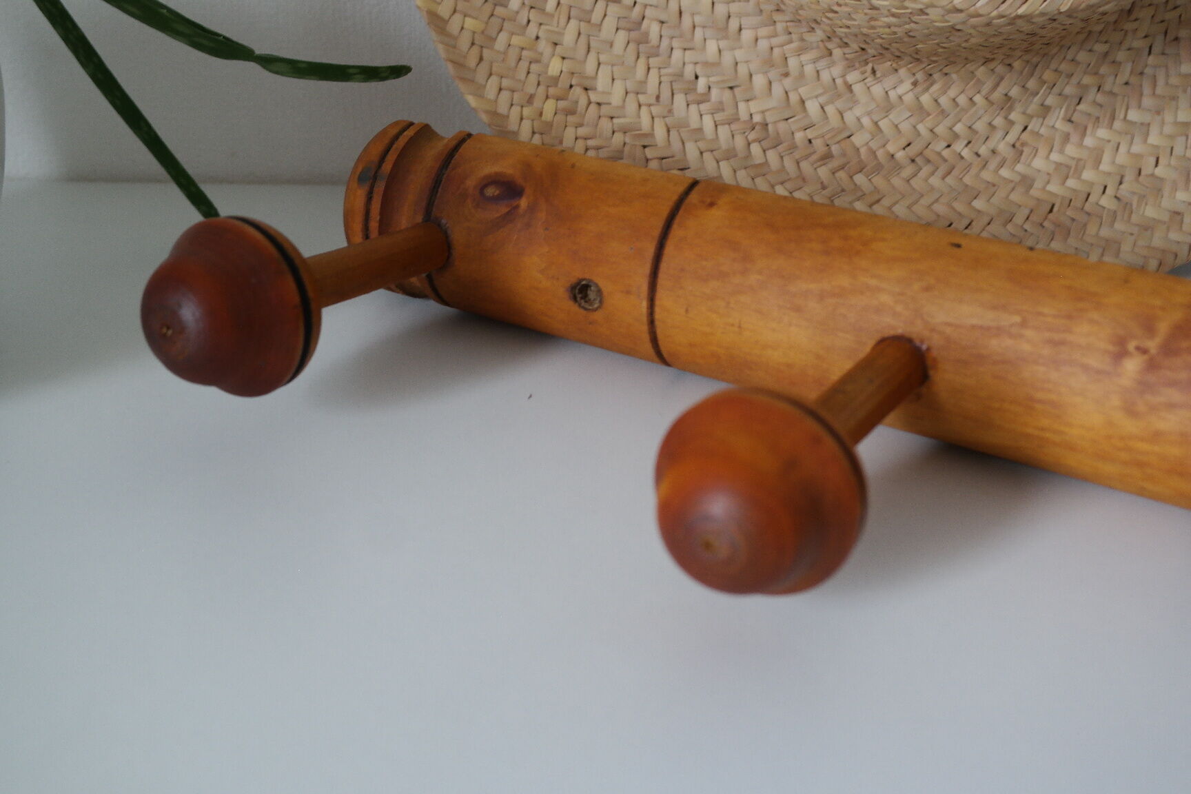 Vintage bamboo style wooden coat rack