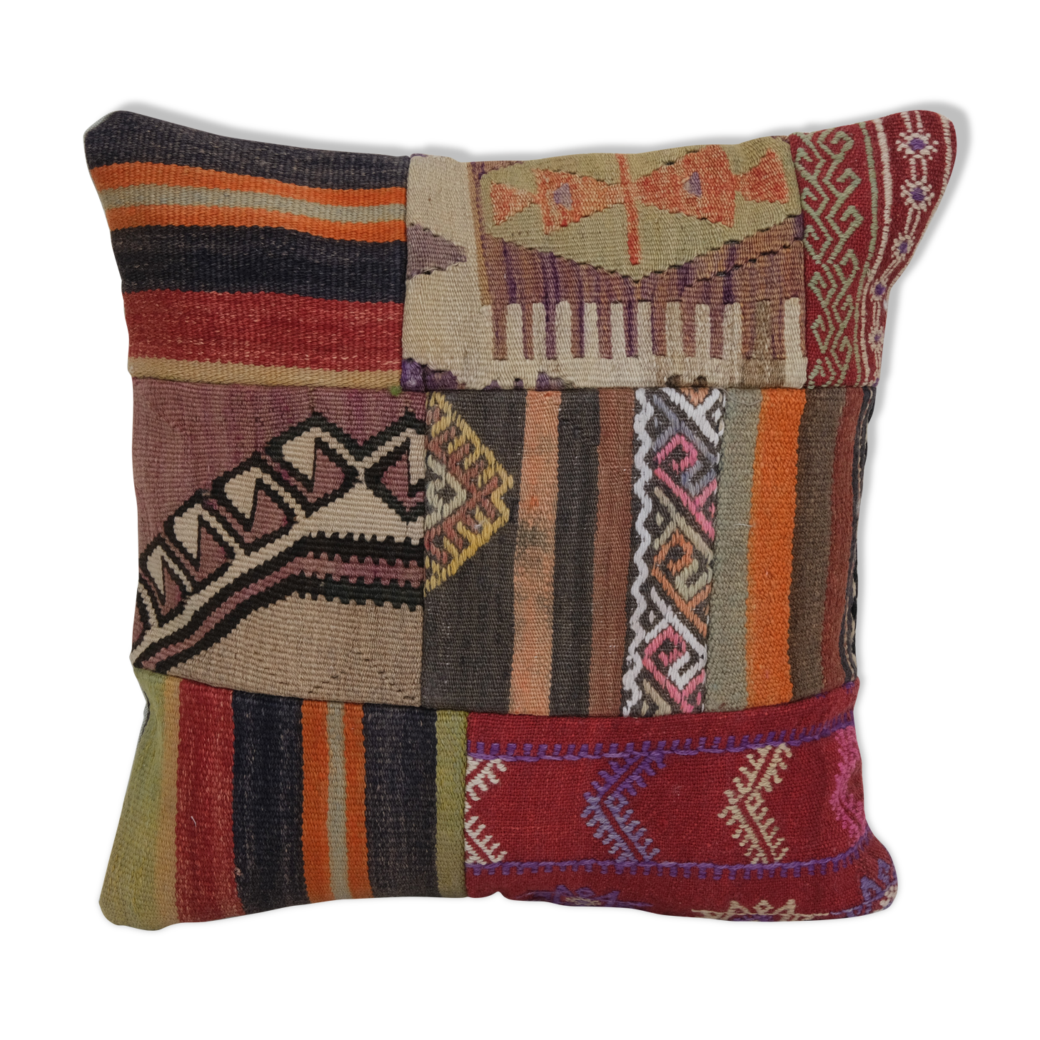 20" x 20" Ethnic Turkish Kilim Pillow Cover, Square Patchwork Cushion Cover