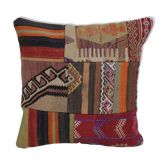 Turkish ethnic Kilim pillowcase 20" x 20", square patchwork cushion cover.
