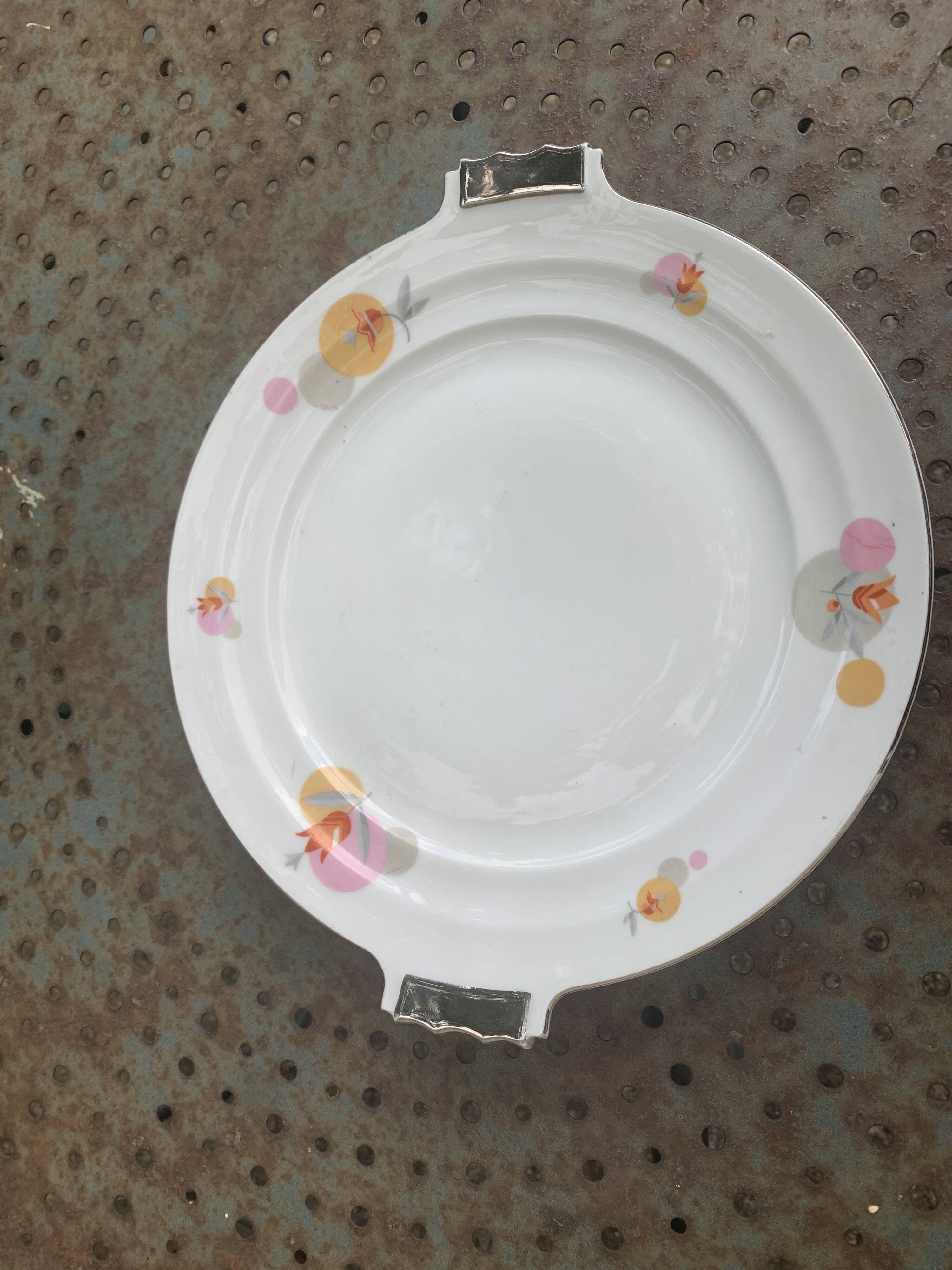 Vintage porcelain cake plate, stamped Czechoslovakia RK