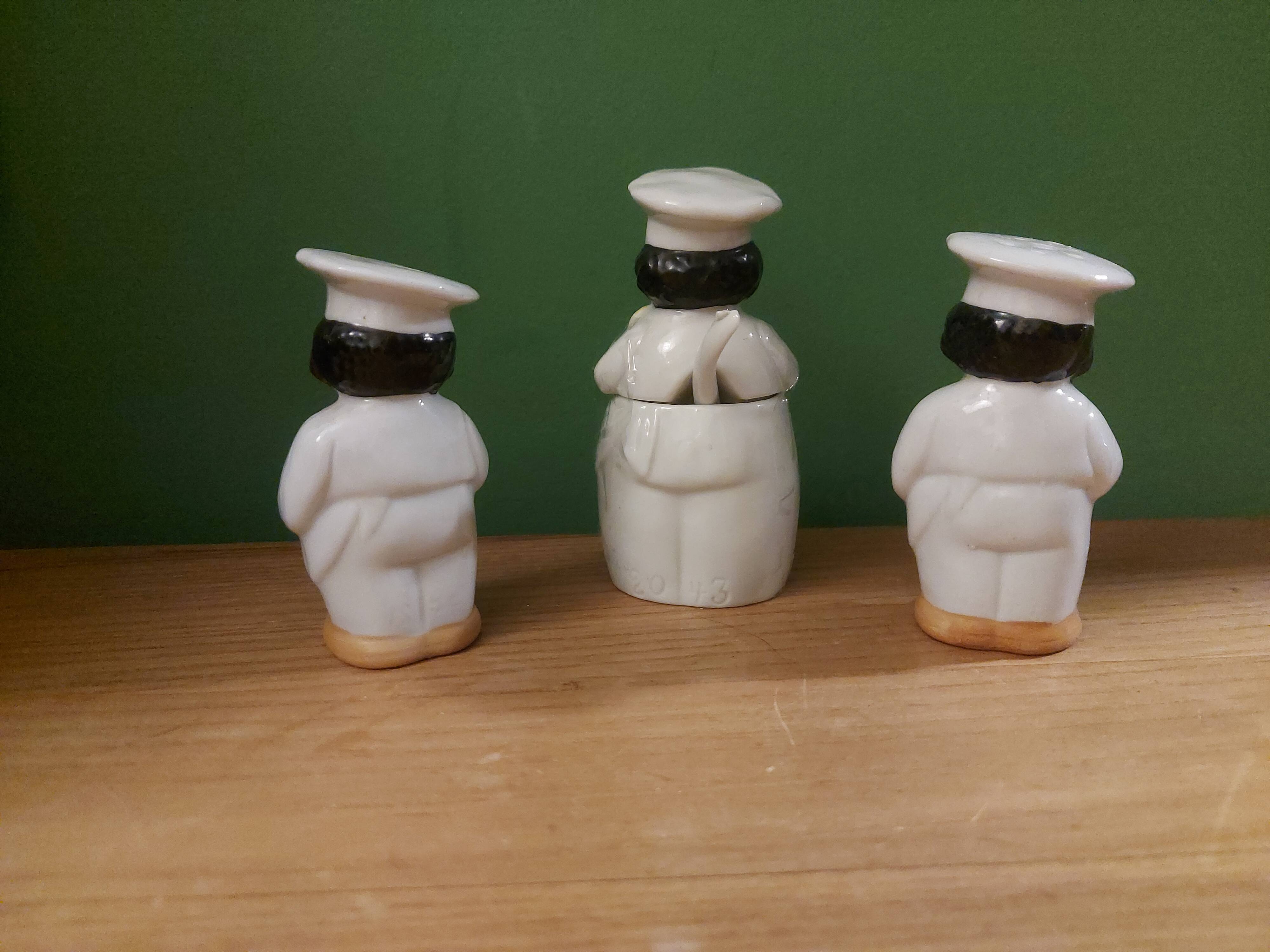 Vintage salt shaker, pepper and mustard set