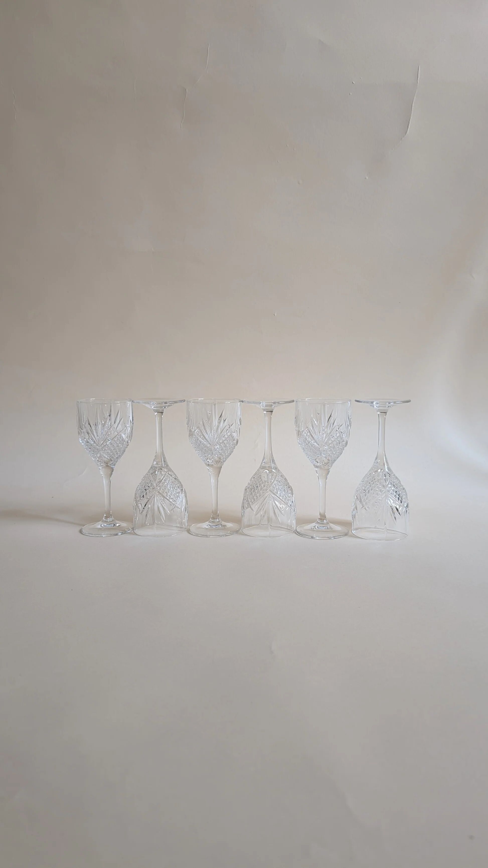 Set of 6 cut crystal wine glasses