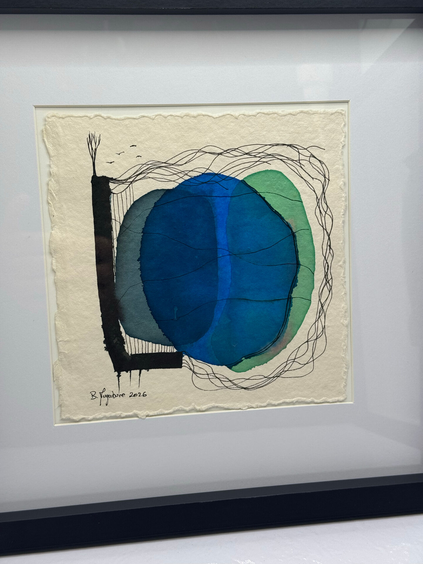 Original Abstract Drawing Framed 33x33 cm