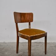 Vintage walnut chairs with studs & straps and springs in velvet, italy, 1920s