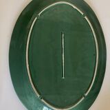XXXL oval earthenware centerpiece dish with pearl decor, green covered, 1960s