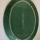 XXXL oval earthenware centerpiece dish with pearl decor, green covered, 1960s