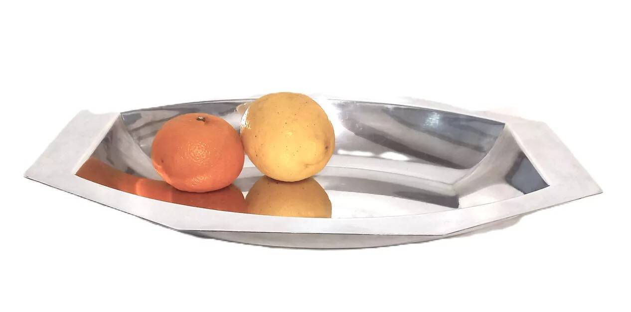 Silver-plated metal designer dish with hallmarks