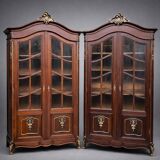Pair of display cabinets in Louis XV style. Hand-painted in gold, carved from solid oak.